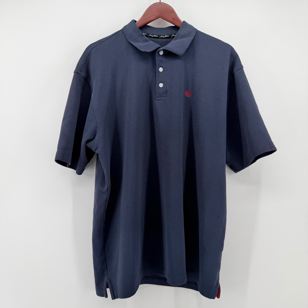George Strait by Wrangler Mens Polo Shirt XL Navy Blue Short Sleeve Pique Knit